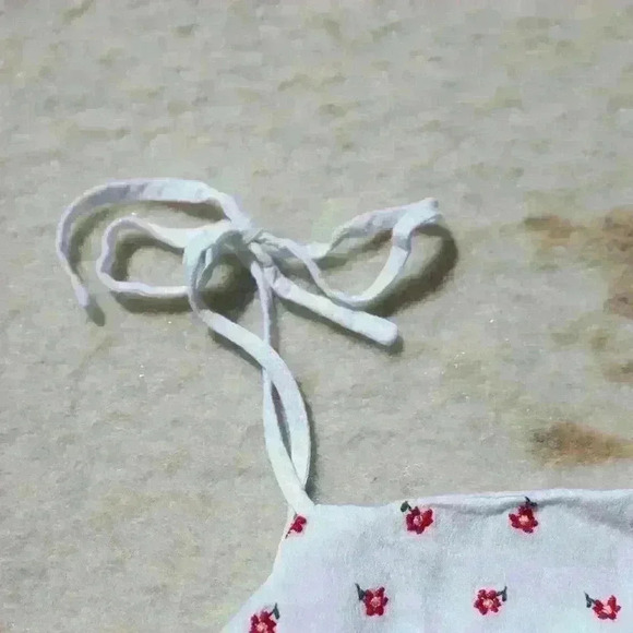 EMBROIDERED Cottagecore Cropped Tie Shoulder Floral Tank Top Relaxed Fit Women S - Picture 4 of 10